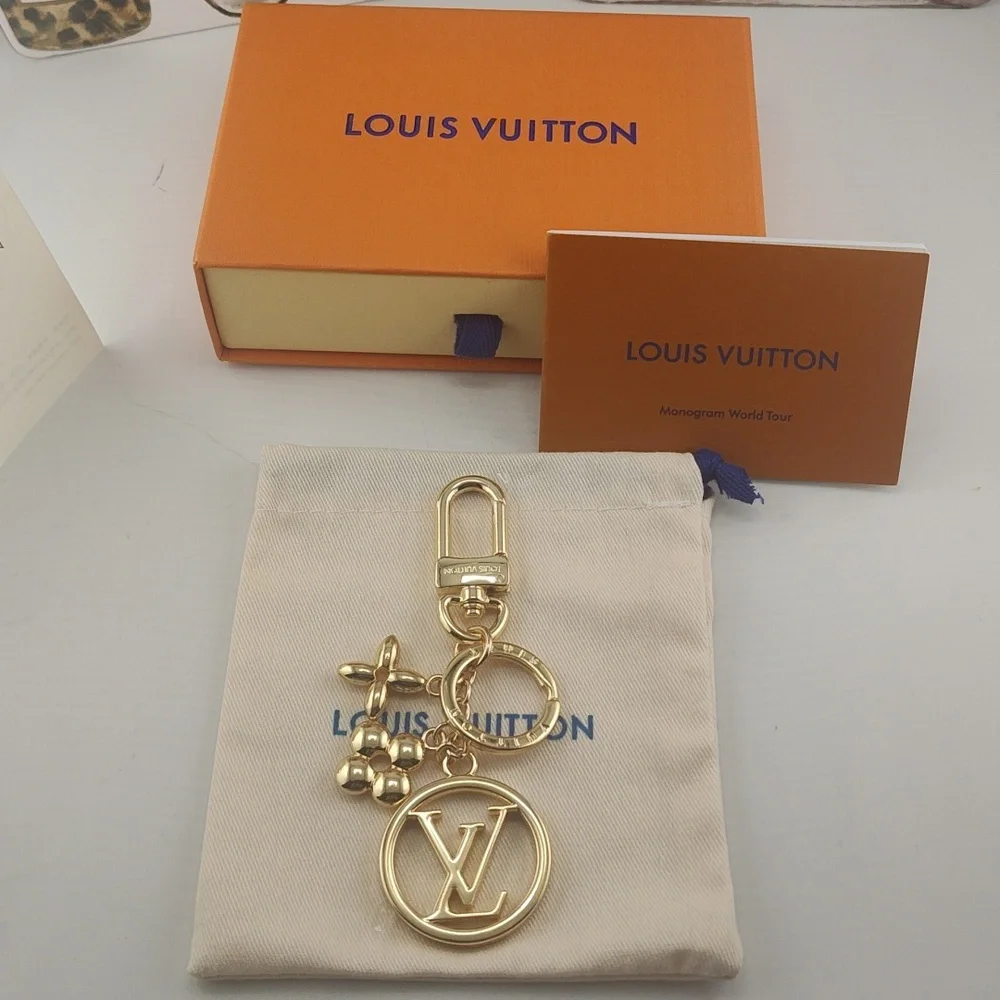 Authentic Louis Vuitton Gold Monogram Bag Charm/Key Holder Full Inclusion